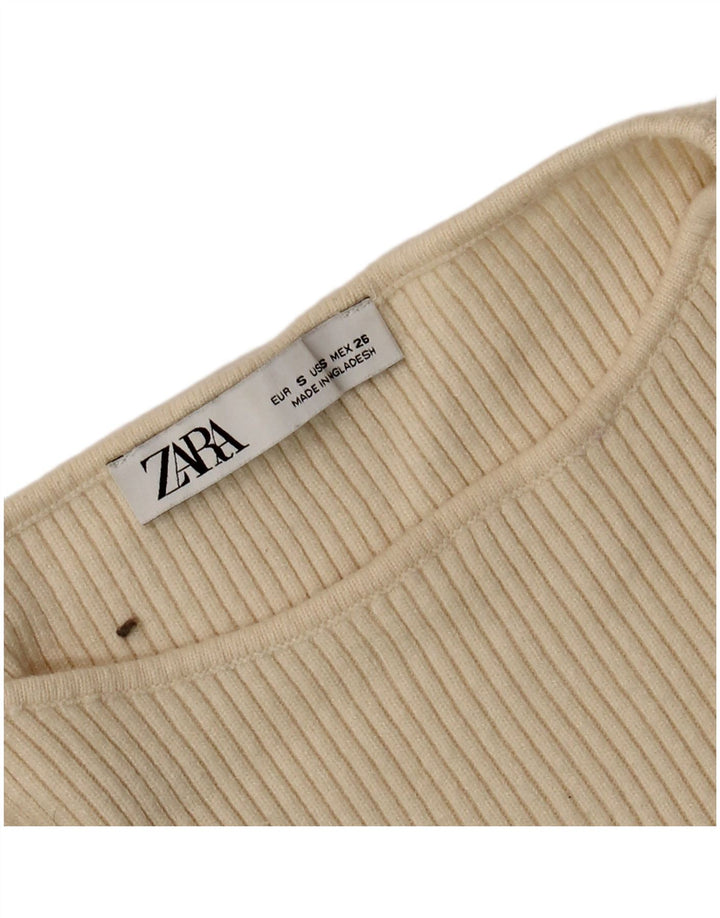 Женский укороченный топ Zara с длинным рукавом UK 8, маленький бежевый