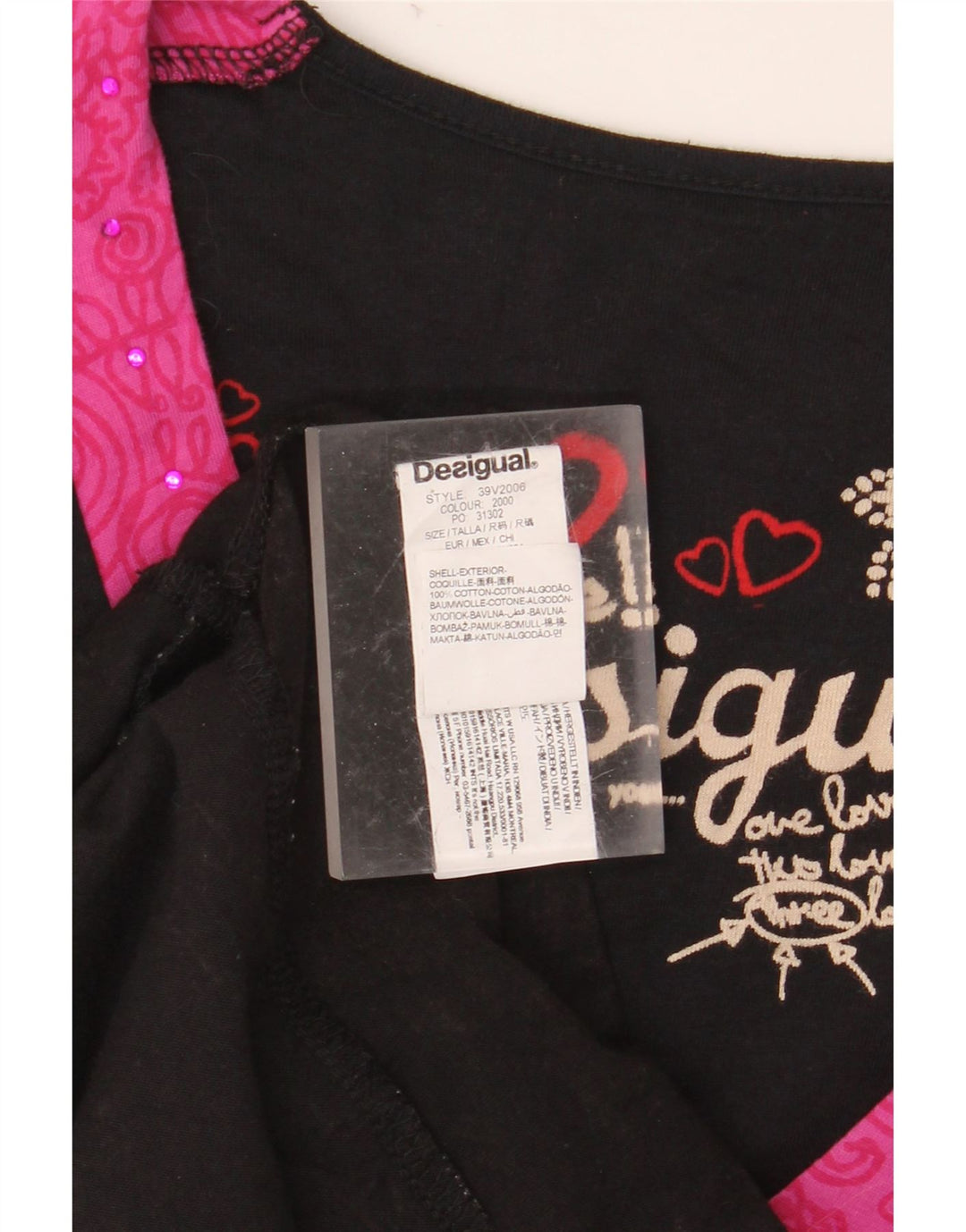 DESIGUAL Женское платье А-силуэта с длинными рукавами и графикой, Великобритания 12, средний черный с цветочным принтом