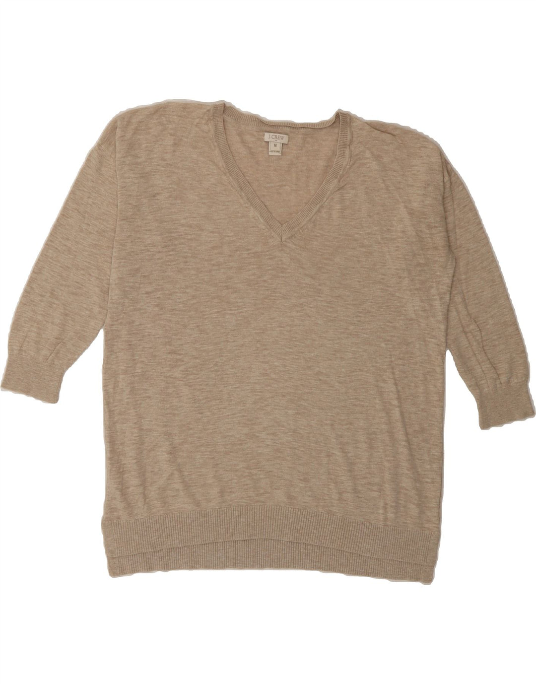 J. CREW Womens V-Neck Jumper Sweater UK 14 Medium Beige Cotton Vintage J. Crew and Second-Hand J. Crew from Messina Hembry 