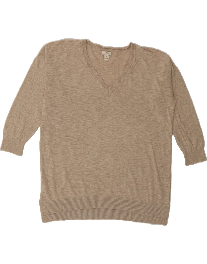 J. CREW Womens V-Neck Jumper Sweater UK 14 Medium Beige Cotton Vintage J. Crew and Second-Hand J. Crew from Messina Hembry 