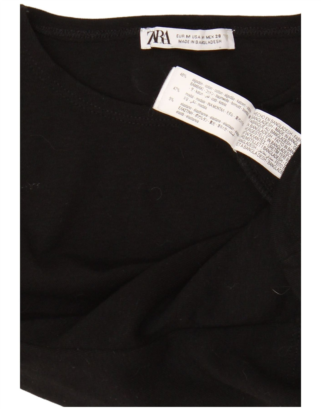 Женская укороченная футболка Zara UK 12, средний черный хлопок