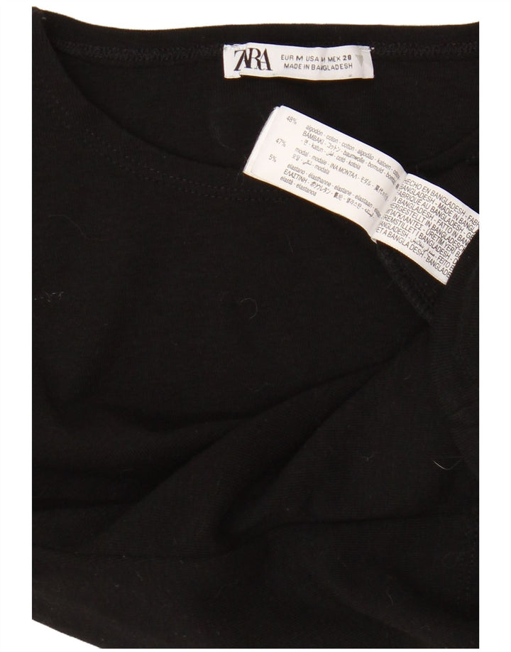 Женская укороченная футболка Zara UK 12, средний черный хлопок
