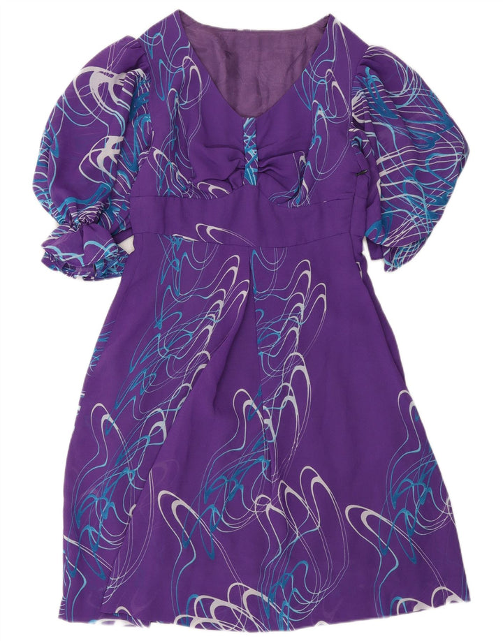 VINTAGE Womens Abstract Pattern A-Line Dress UK 10 Small Purple