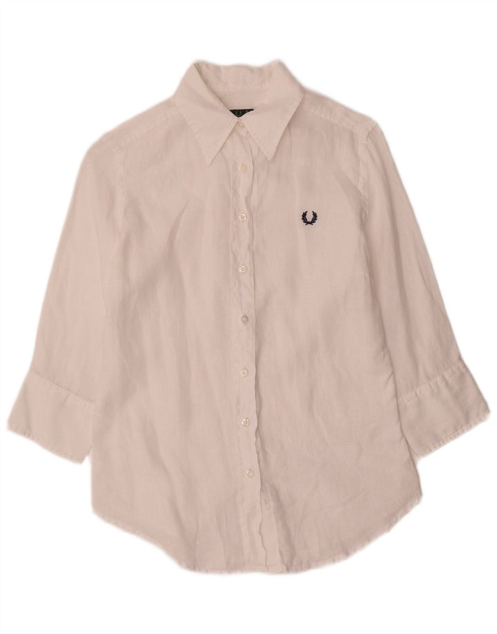 Женская рубашка с рукавом 3/4 Fred Perry UK 10, маленькая, белая, льняная