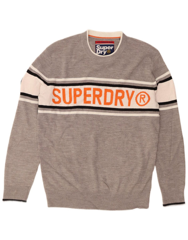 Мужской джемпер с круглым вырезом Superdry, серый, акрил с цветными блоками, XL