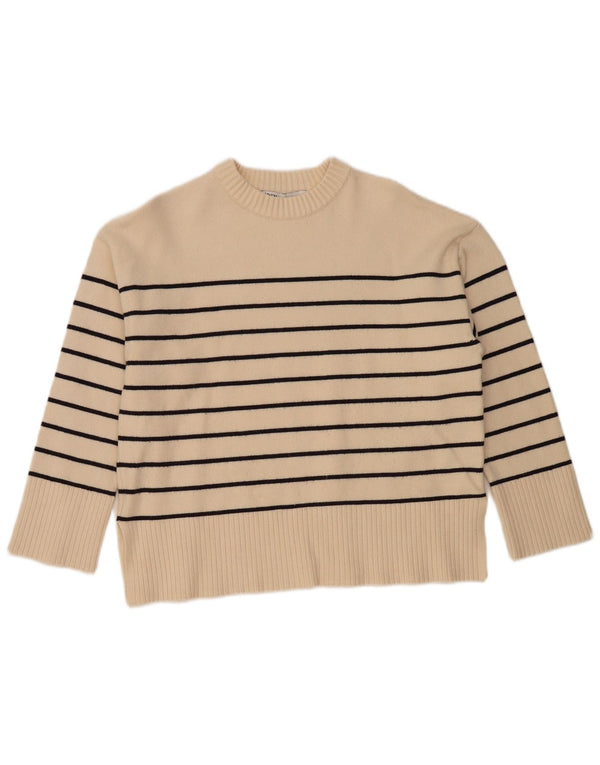 Женский джемпер с вырезом «лодочка» Zara UK 14, средний бежевый в полоску, вискоза