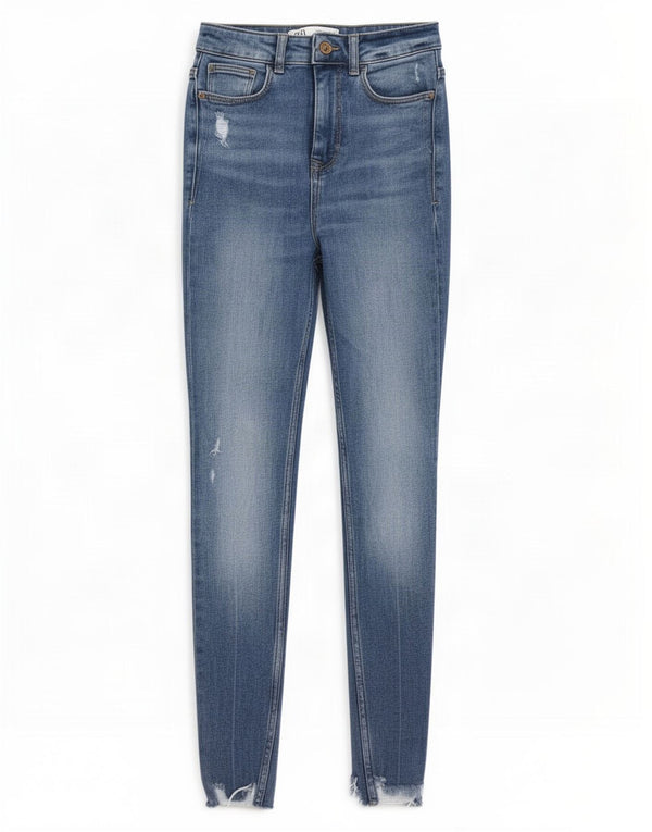 Женские рваные джинсы скинни с высокой талией Zara EU 36 XS W26 L27, синий хлопок