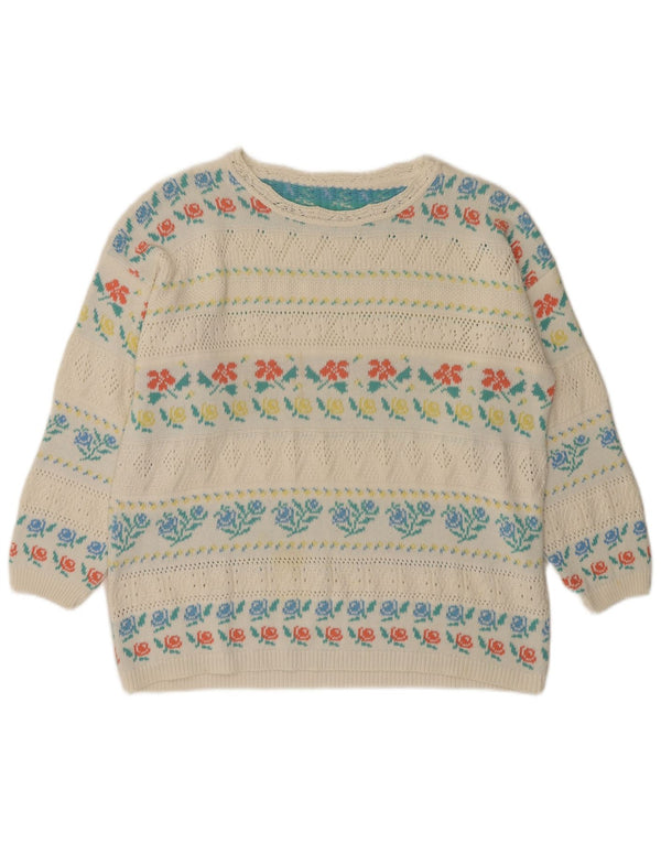 Женский свитер с вырезом «лодочка» VINTAGE IT 46, большой белый акрил с цветочным принтом