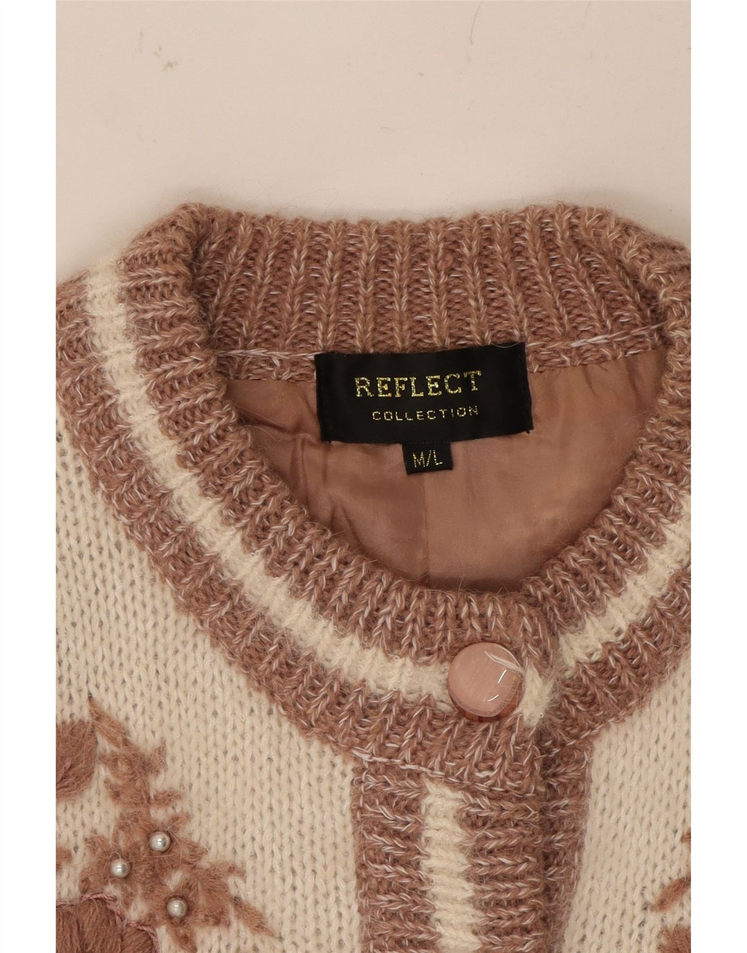 REFLECT Womens Cardigan Sweater UK 14 Medium Brown Floral Angora Vintage Reflect and Second-Hand Reflect from Messina Hembry 