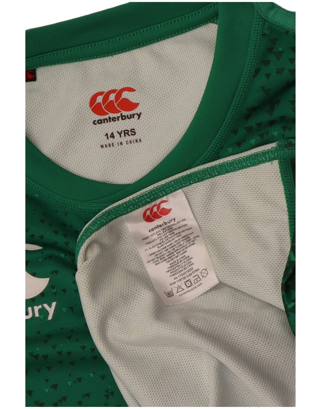 Футболка с рисунком IRFU для мальчиков CANTERBURY, топ 13–14 лет, зеленая с геометрическим рисунком