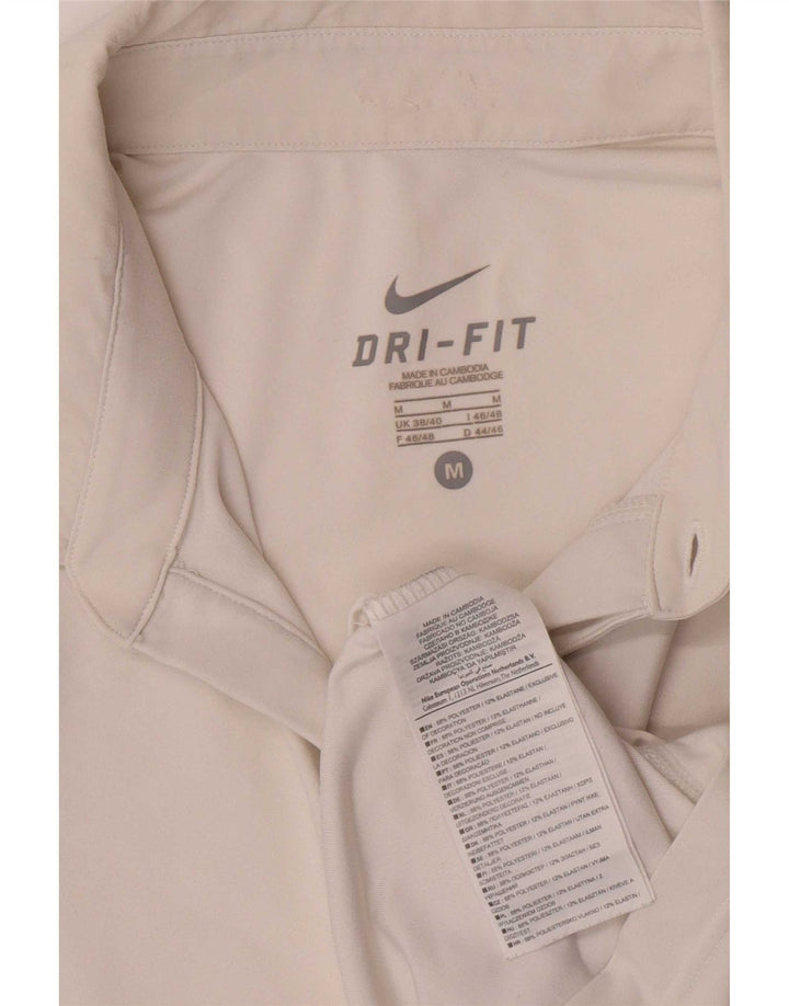 Мужская рубашка-поло Nike Dri Fit UK 38/40, средний белый полиэстер с цветными блоками