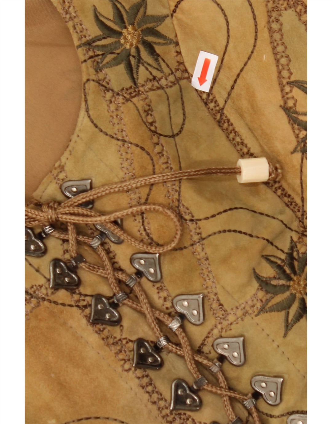 ВИНТАЖНЫЙ женский замшевый жилет EU 38 средний коричневый кожаный с цветочным принтом