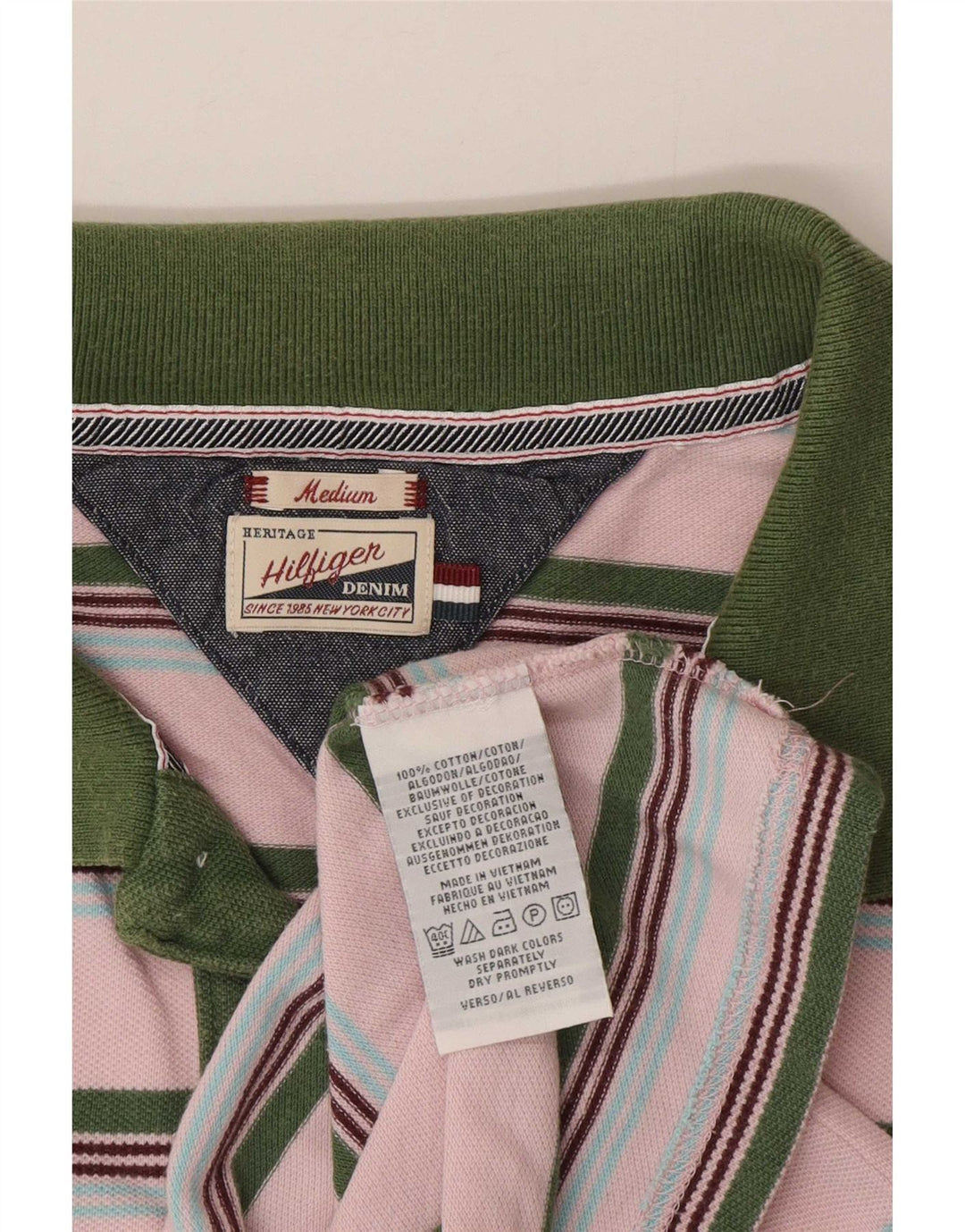 Мужская рубашка-поло Tommy Hilfiger из хлопка в розовую полоску среднего размера
