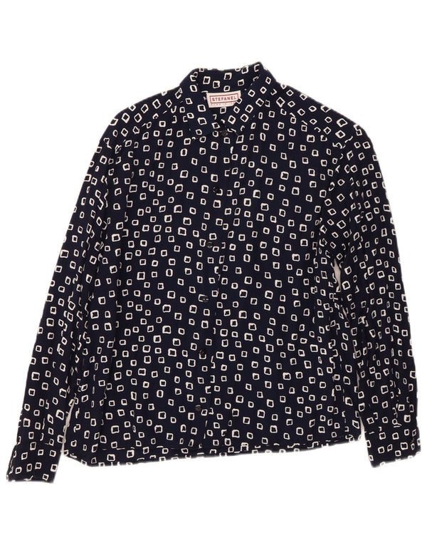 STEFANEL Womens Shirt UK 16 Large Navy Blue Geometric