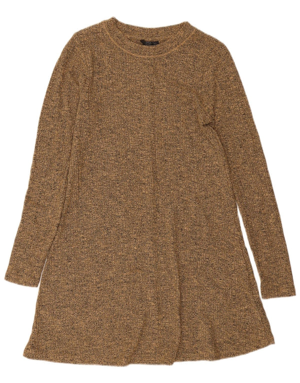 Женское платье-джемпер с длинными рукавами Topshop UK 10, маленькое бежевое полиэстер с крапинками