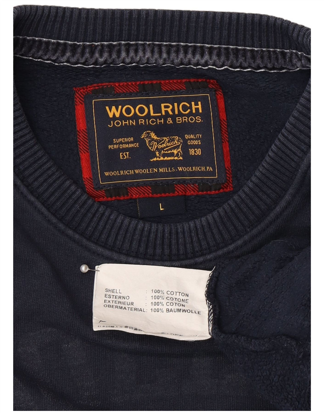 Мужской свитшот с рисунком Woolrich, большой темно-синий хлопковый джемпер