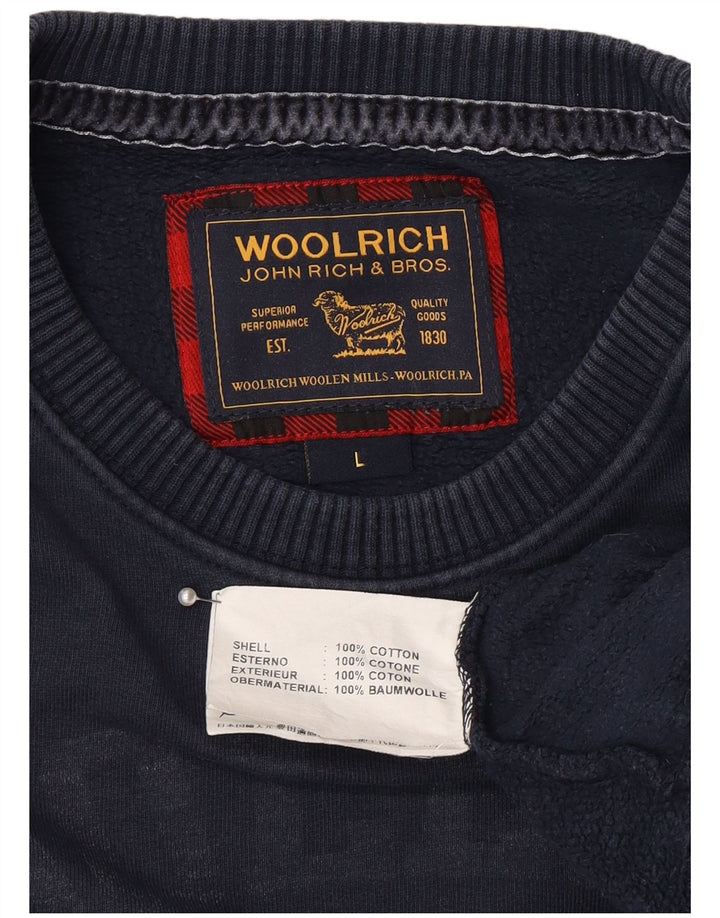 Мужской свитшот с рисунком Woolrich, большой темно-синий хлопковый джемпер