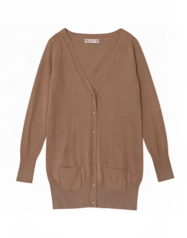 Zara Womens Cardigan Sweater UK 14 Large Beige Cotton