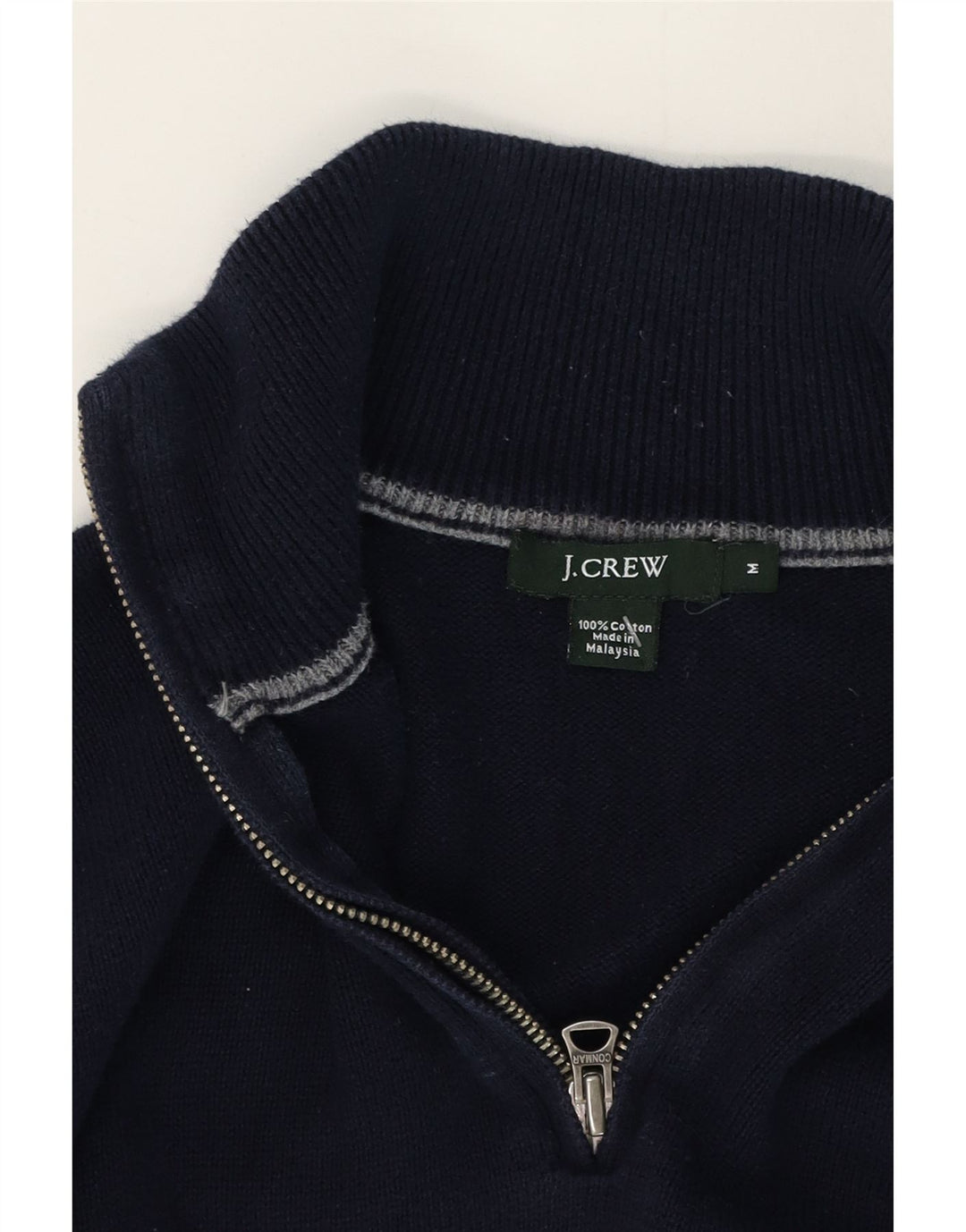 Мужской джемпер с воротником на молнии J. Crew, средний темно-синий хлопковый свитер