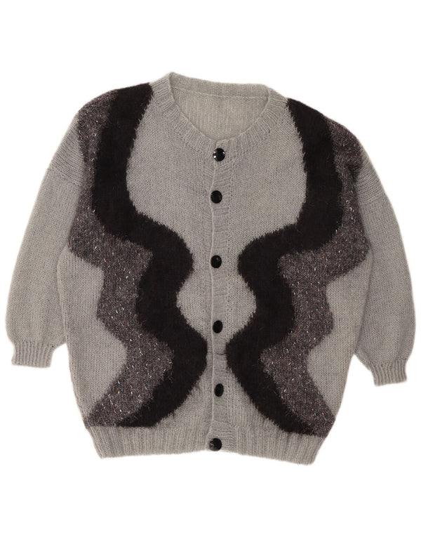 ВИНТАЖНЫЙ женский кардиган-свитер UK 20 2XL Серый с цветными блоками