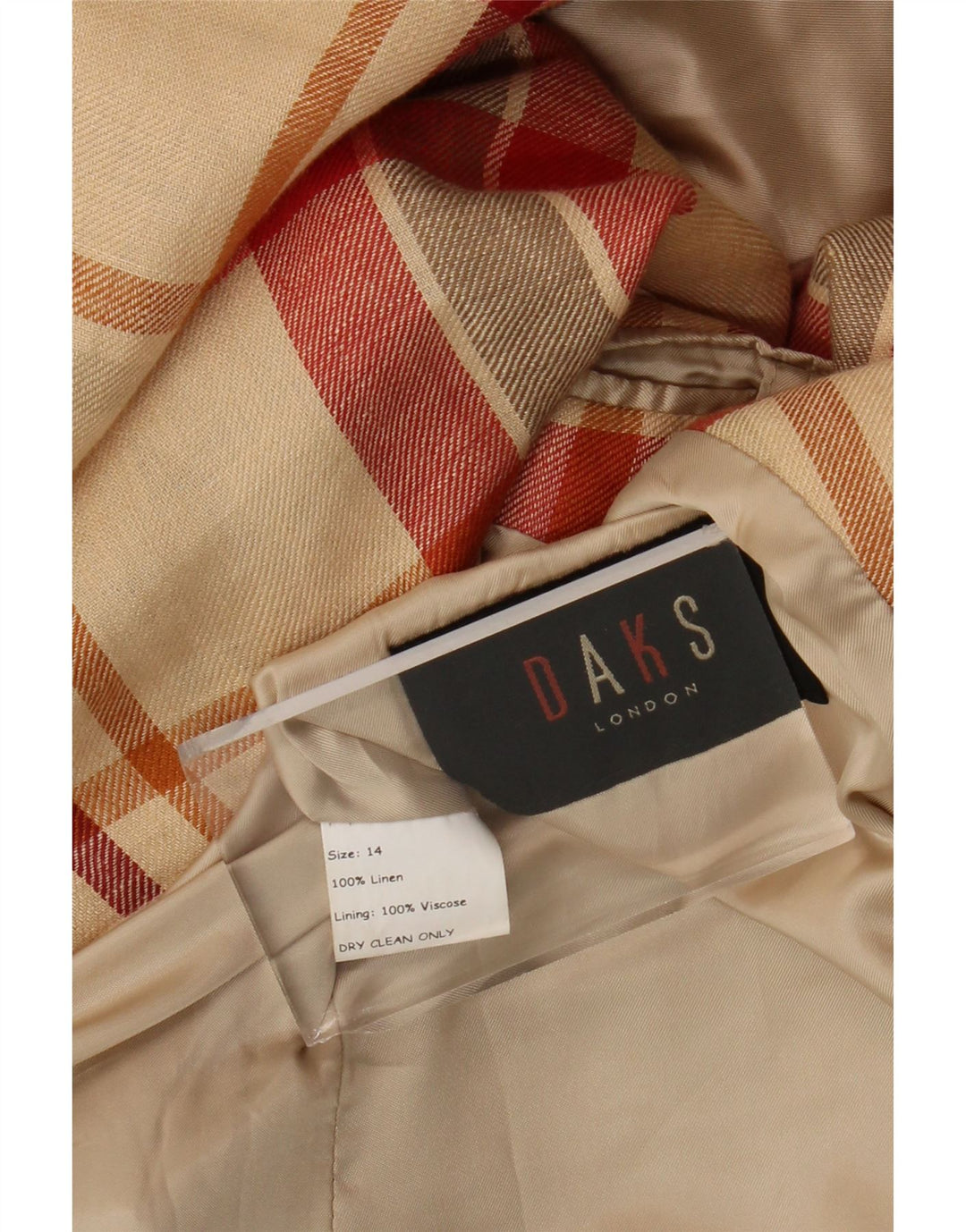 Женский пиджак DAKS на 2 пуговицах, UK 14, льняная клетка в большую бежевую клетку