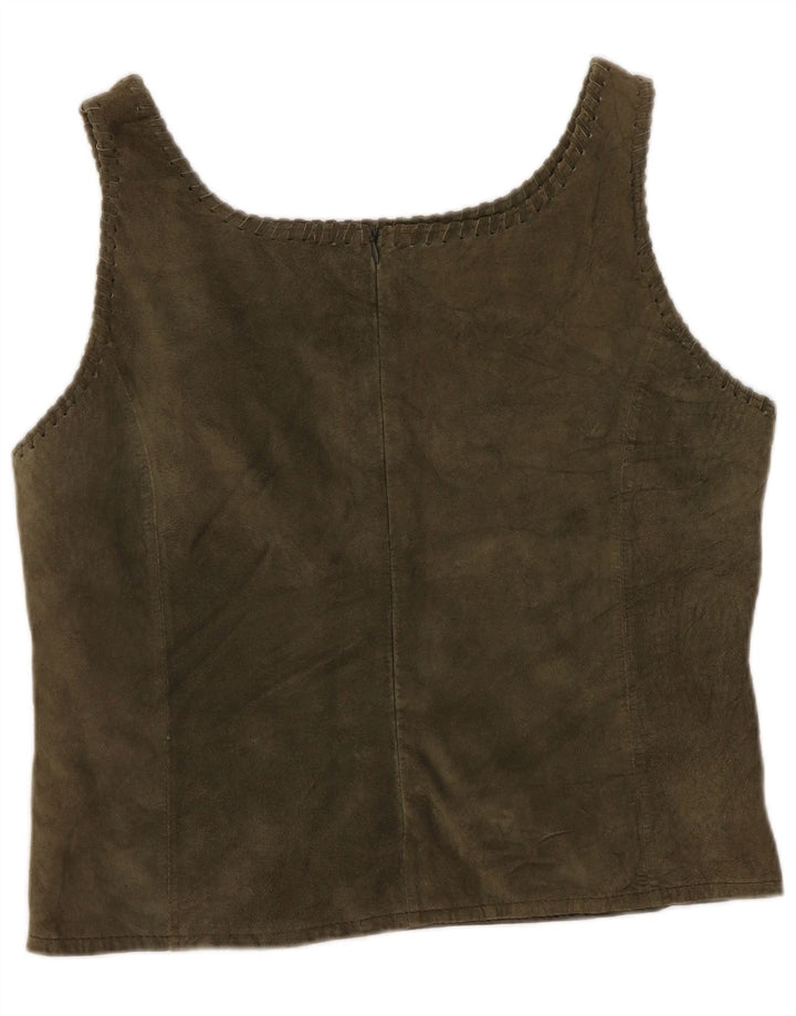 Женский замшевый укороченный топ без рукавов Rene Derhy UK 14, кожа цвета хаки, большой размер