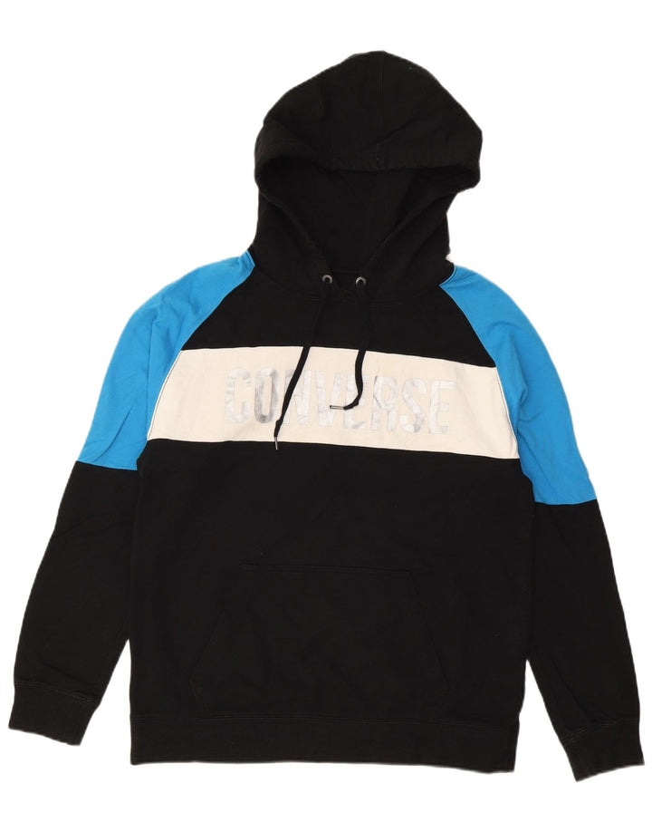 Мужской джемпер с капюшоном CONVERSE с рисунком, средний черный, хлопок с цветными блоками