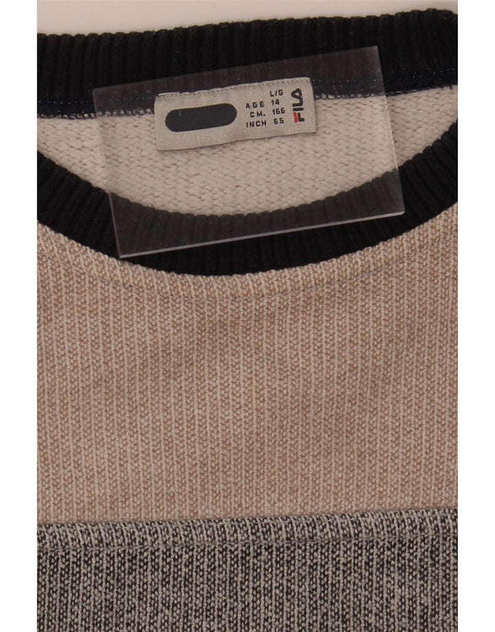 FILA Boys Sweatshirt Jumper 13-14 Years Large  Grey Colourblock Vintage Fila and Second-Hand Fila from Messina Hembry 
