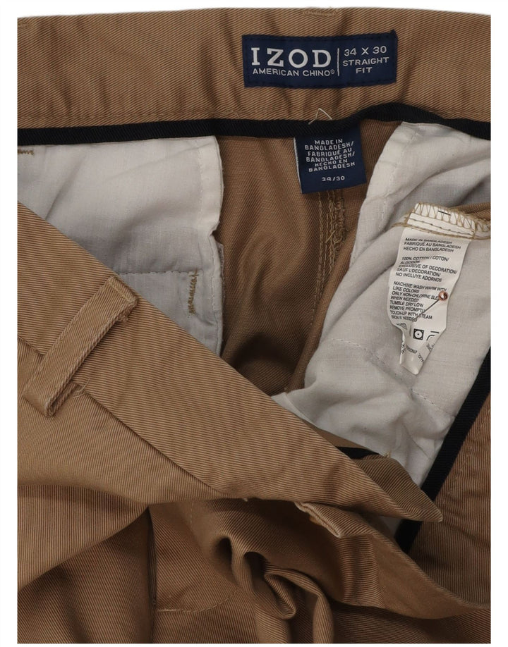 IZOD Мужские прямые брюки-чиносы W3 L30 коричневые, хлопковые