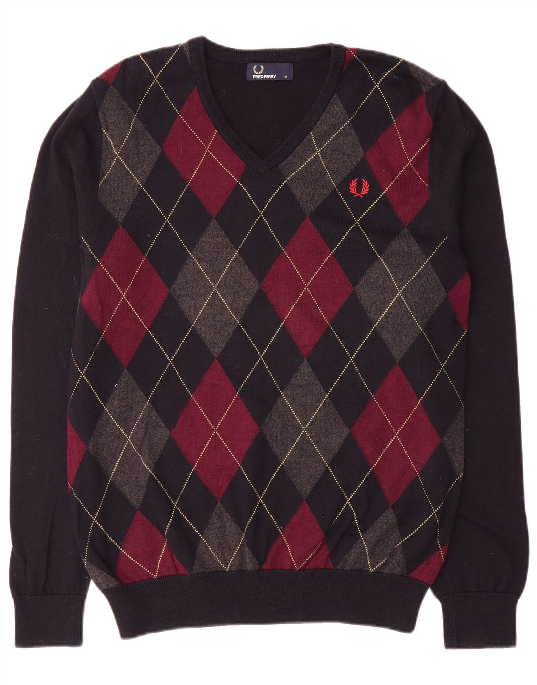 Мужской джемпер с v-образным вырезом Fred Perry, средний темно-синий с узором аргайл/бриллиант