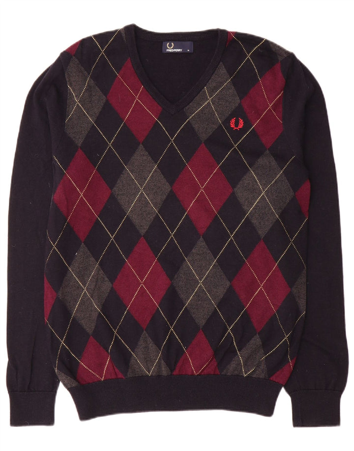Мужской джемпер с v-образным вырезом Fred Perry, средний темно-синий с узором аргайл/бриллиант