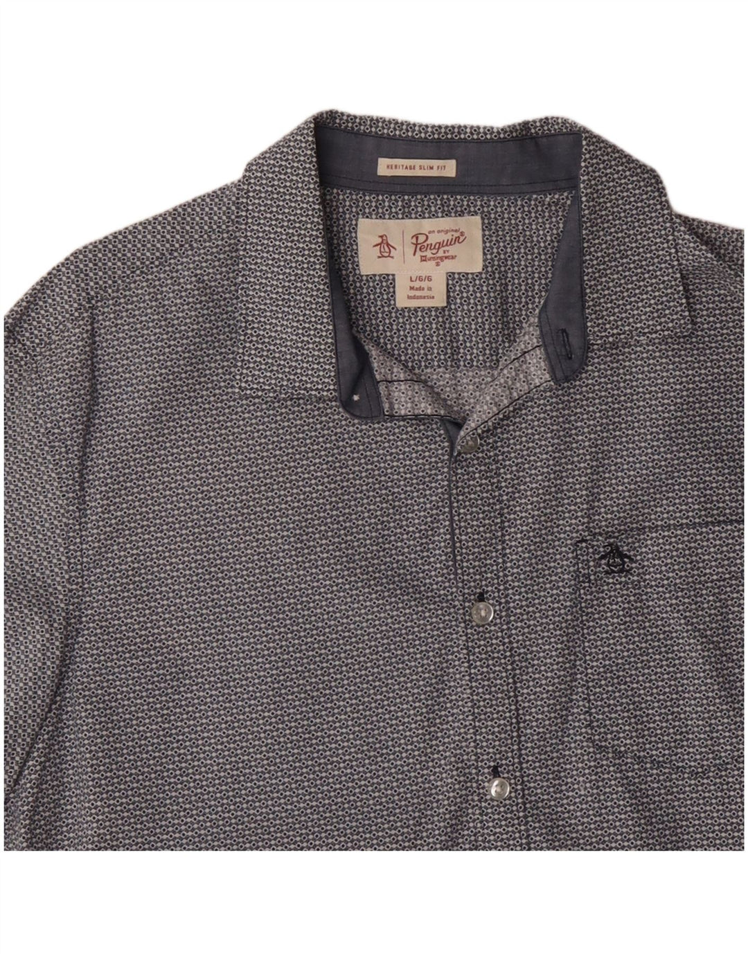 Мужская рубашка узкого кроя с коротким рукавом PENGUIN Heritage, большая синяя с геометрическим узором