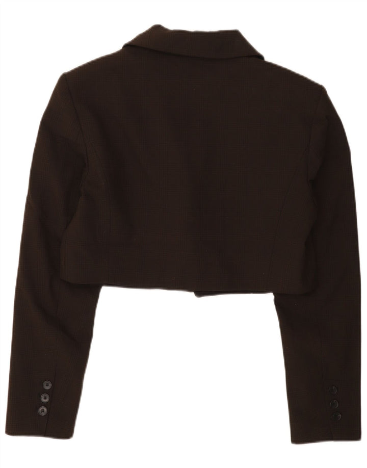 Женский укороченный пиджак на 1 пуговице Zara UK 16, большой коричневый полиэстер в клетку