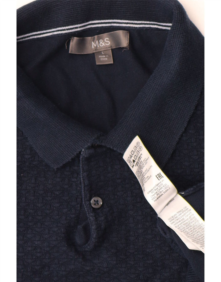 Мужской джемпер с высоким воротником MARKS & SPENCER, большой темно-синий хлопковый свитер