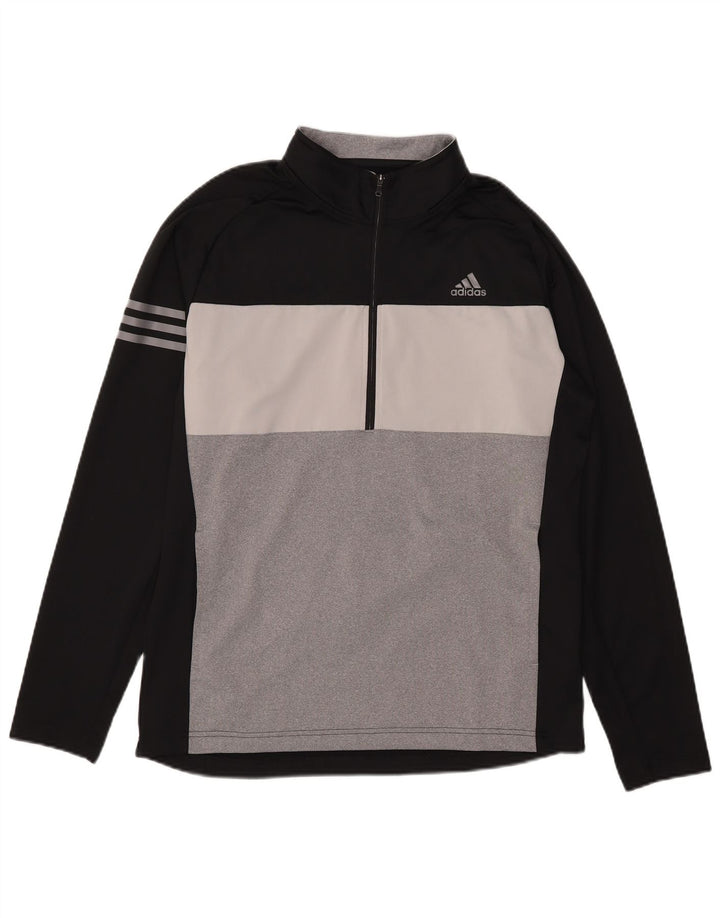 Adidas Мужской пуловер с воротником на молнии, спортивный костюм, средний черный, цветной блок