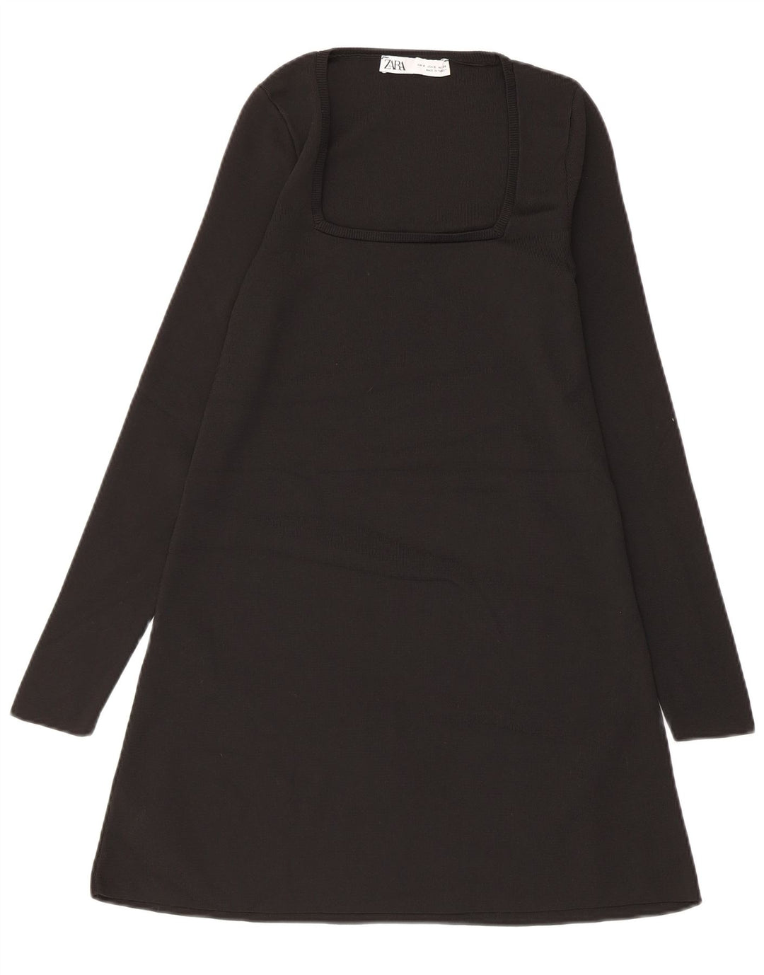 Женское платье трапециевидного силуэта с длинными рукавами Zara UK 10, маленький черный полиэстер