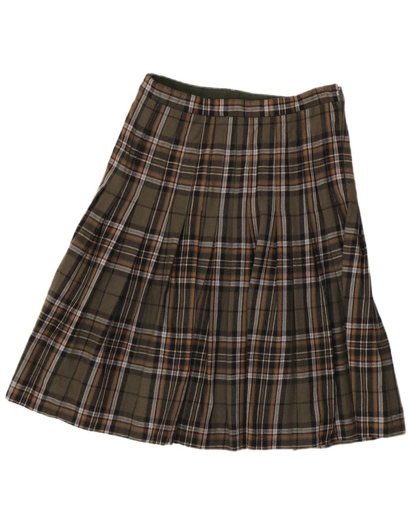 Vintage Womens High Waist Pleated A-Line Skirt IT 46 Large W30 Khaki Check