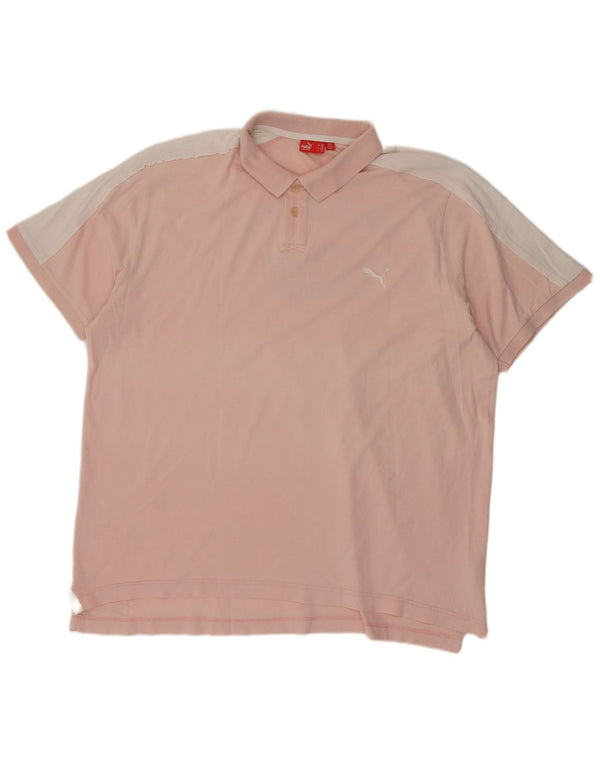 Мужская рубашка-поло с рисунком Puma 2XL, розовая, хлопок с цветными блоками