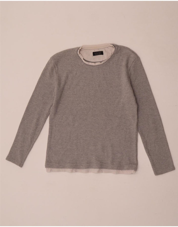 Мужской топ Zara с длинным рукавом, маленький серый, цветной блок