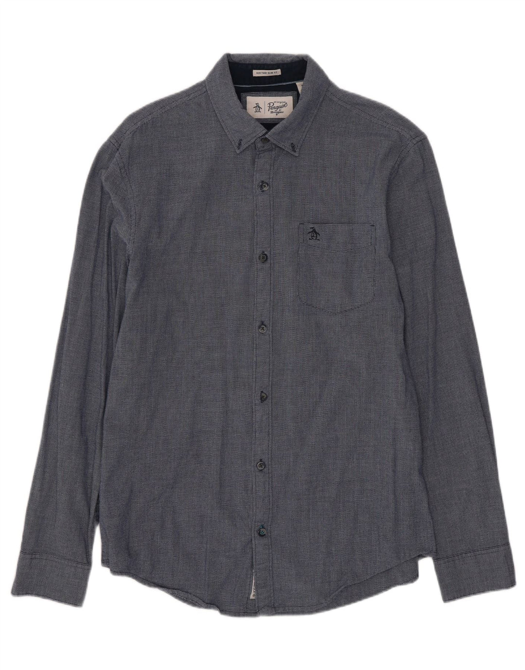 Мужская рубашка узкого кроя Penguin Heritage среднего размера, темно-синяя, из искусственного шелка с геометрическим рисунком