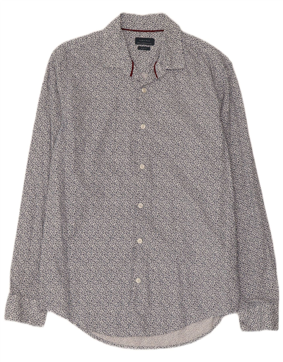 Мужская рубашка приталенного кроя Zara, хлопок среднего синего цвета с цветочным принтом