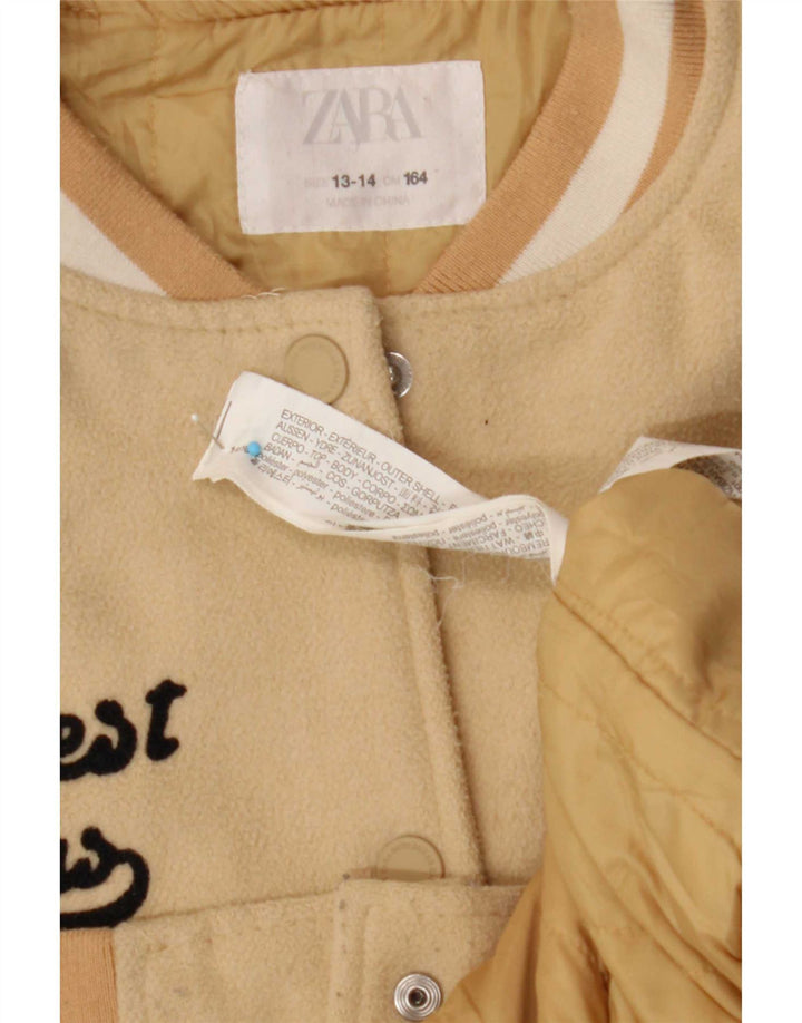 Университетская куртка Zara для девочек с графическим рисунком, 13–14 лет, бежевый, полиэстер с цветными блоками