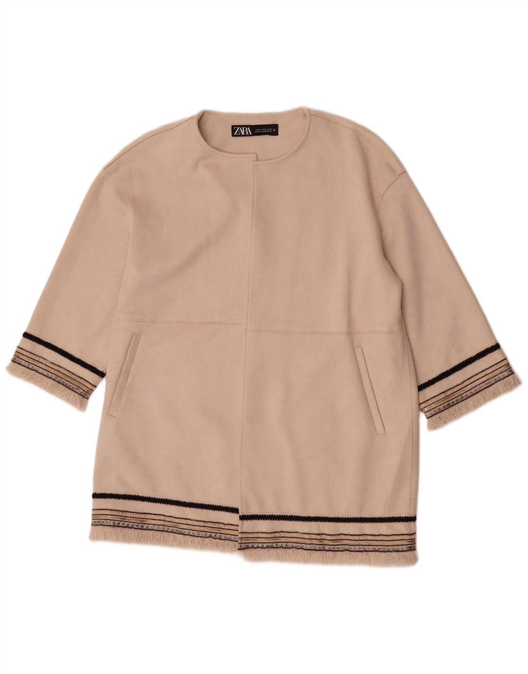 Женский пиджак с открытыми рукавами 3/4 Zara UK 14, средний, бежевый в полоску