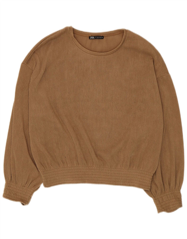 Женская блузка с длинным рукавом Zara Top UK 14, средний бежевый полиэстер