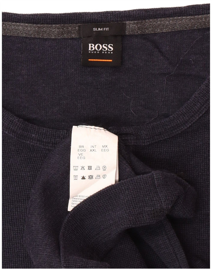 Мужской приталенный топ HUGO BOSS с длинным рукавом 2XL, темно-синий, хлопок