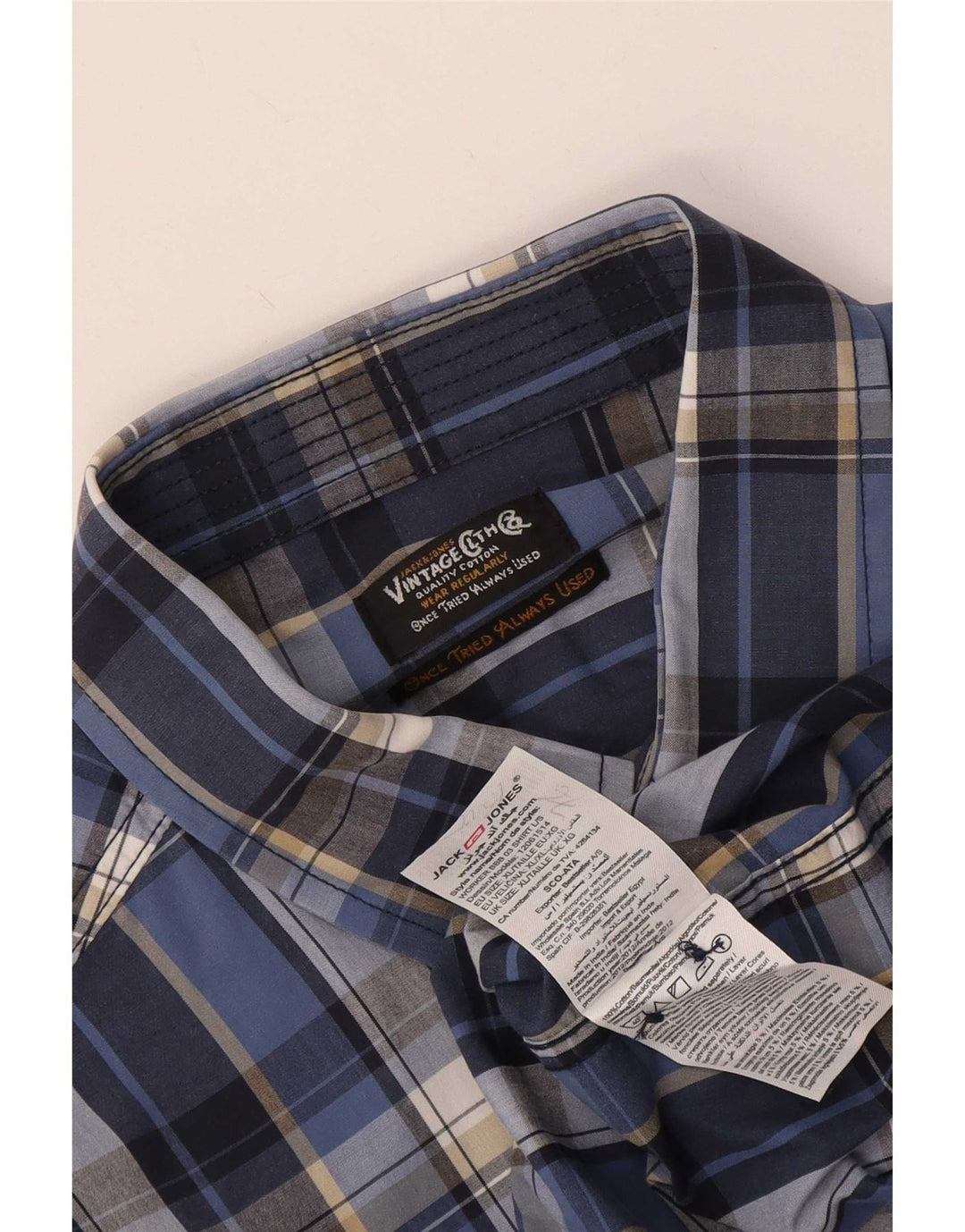 Мужская рубашка Jack & Jones XL, синяя клетка, хлопок