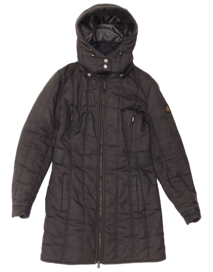 REFRIGIWEAR Женское стеганое пальто с капюшоном UK 14 Средний Темно-Синий Полиамид