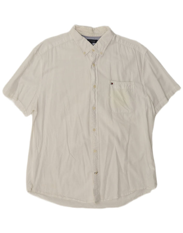 Tommy Hilfiger Mens Short Sleeve Custom Fit Shirt XL White Cotton