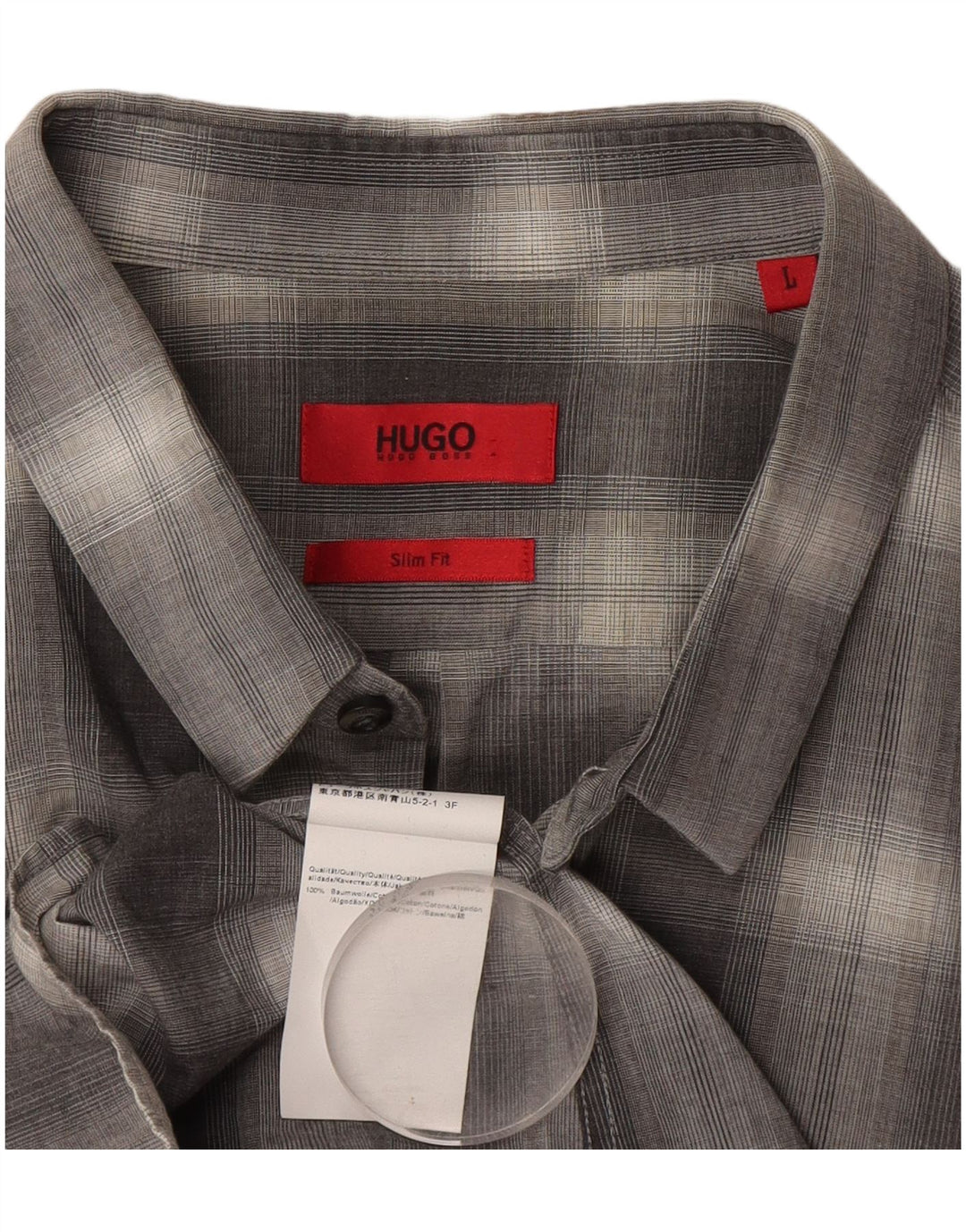 Мужская рубашка узкого кроя Hugo Boss, большая серая клетка, хлопок