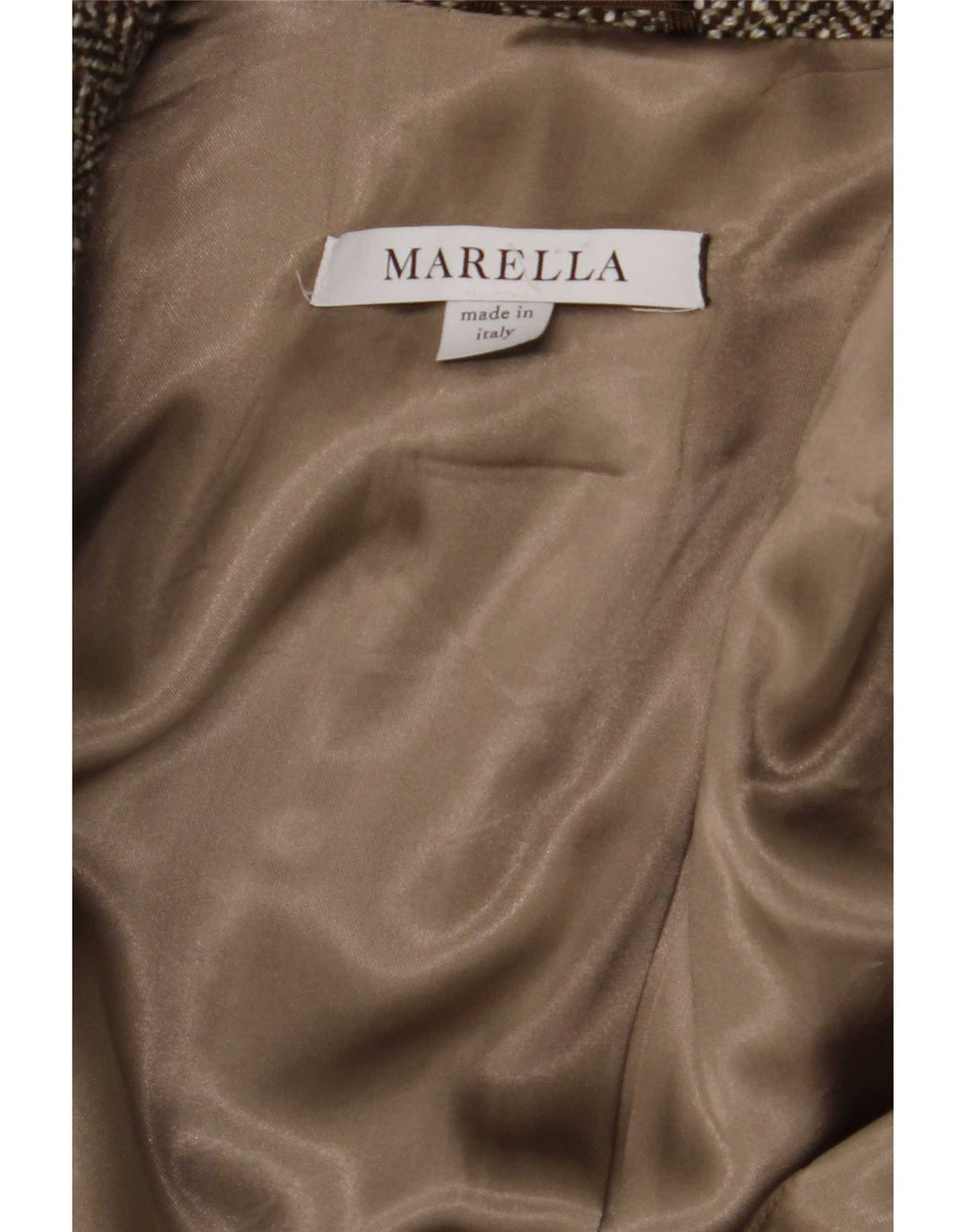 Женское двубортное пальто Marella UK 12, шерсть среднего коричневого цвета с узором «елочка»